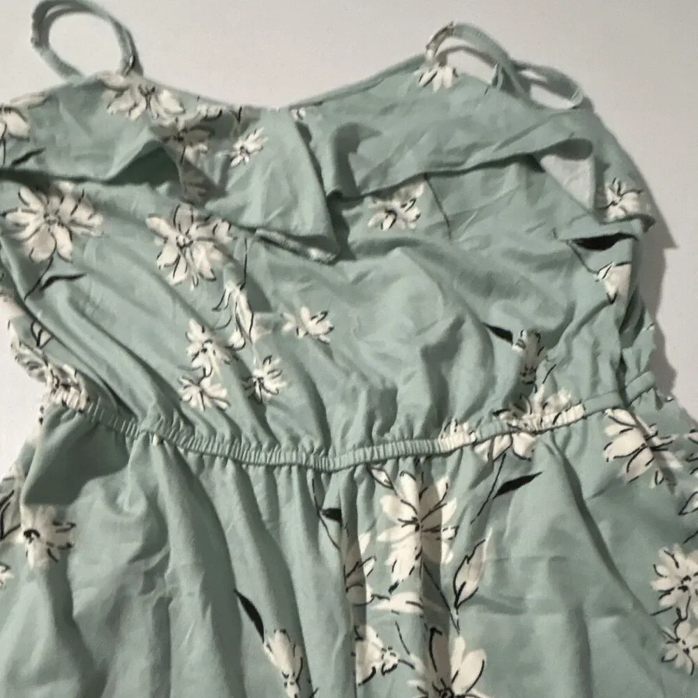 Love, GLAMG Green/White Floral Ruffle V-Neck Strappy Jumpsuit Girls: Size L
